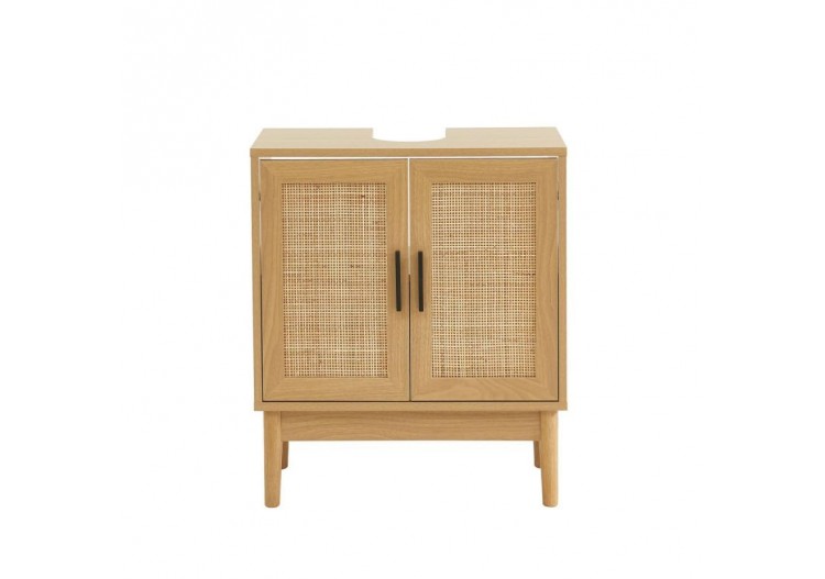 Meuble sous vasque AMANA effet chêne et cannage rotin l60cm