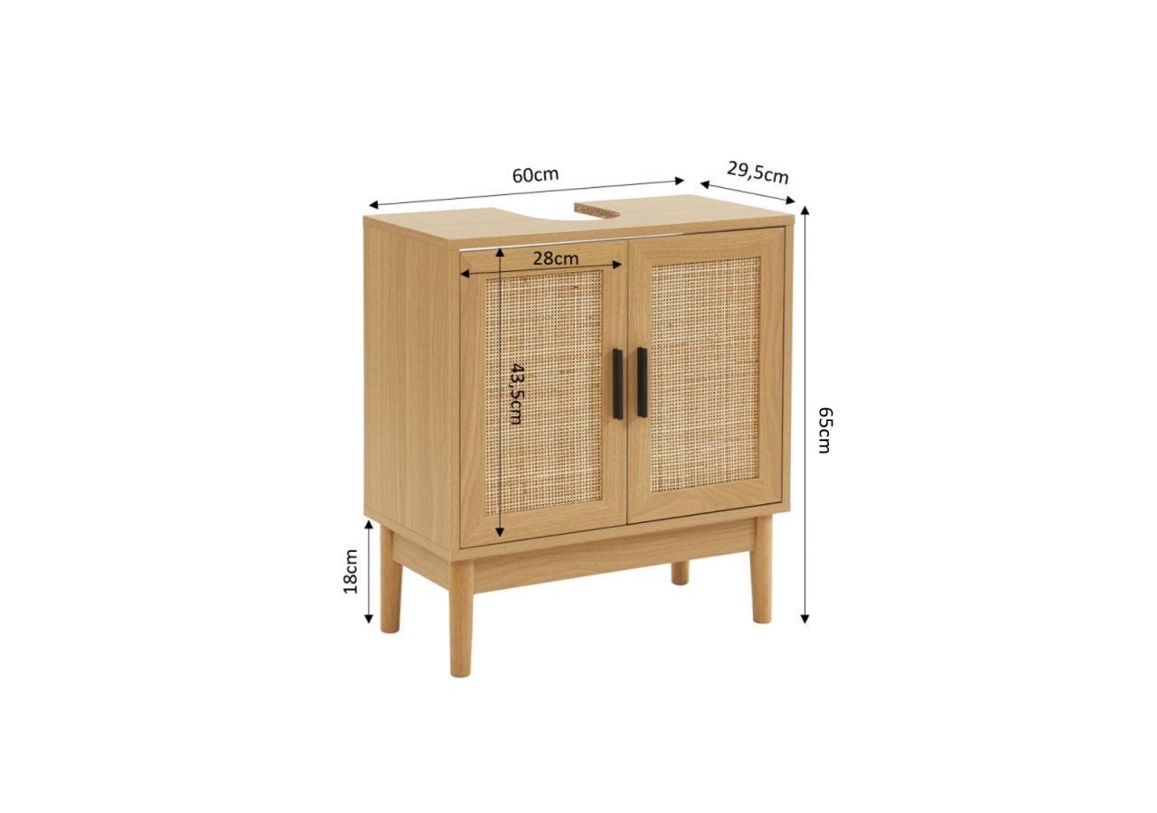 Meuble sous vasque AMANA effet chêne et cannage rotin l60cm