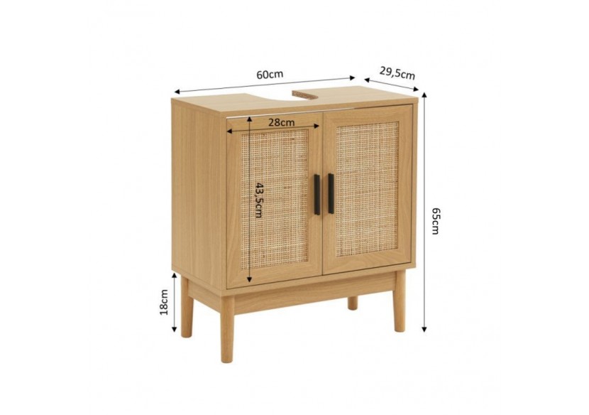 Meuble sous vasque AMANA effet chêne et cannage rotin l60cm Meuble sous vasque AMANA effet chêne et cannage rotin l60cm