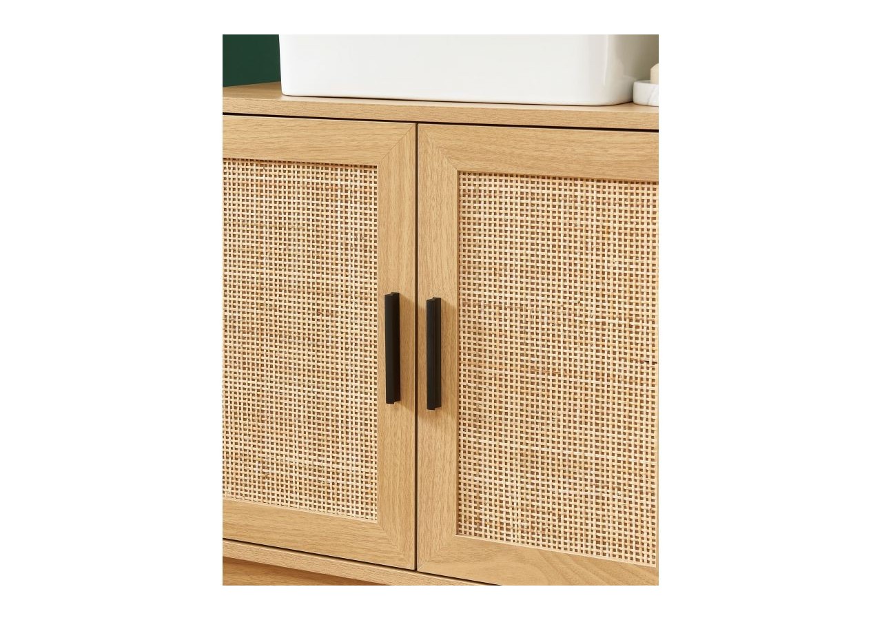 Meuble sous vasque AMANA effet chêne et cannage rotin l60cm