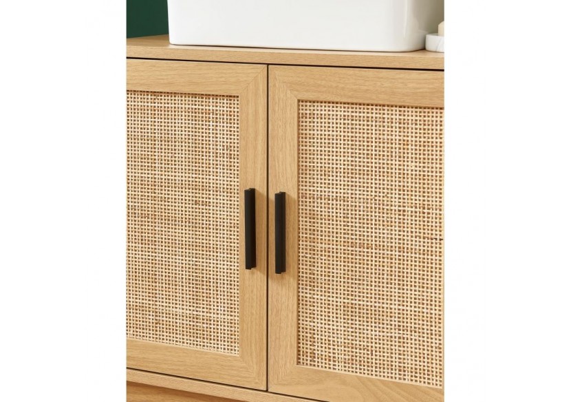 Meuble sous vasque AMANA effet chêne et cannage rotin l60cm Meuble sous vasque AMANA effet chêne et cannage rotin l60cm