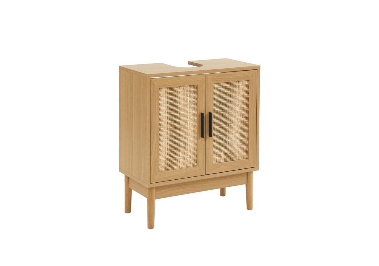 Meuble sous vasque AMANA effet chêne et cannage rotin l60cm