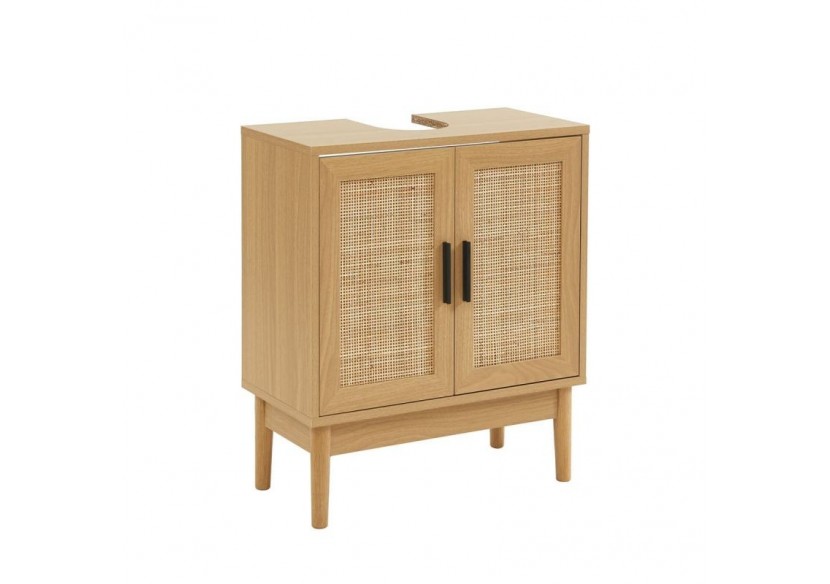 Meuble sous vasque AMANA effet chêne et cannage rotin l60cm Meuble sous vasque AMANA effet chêne et cannage rotin l60cm