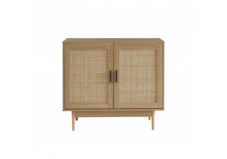 Meuble sous lavabo AMANA effet chêne et cannage rotin 90cm