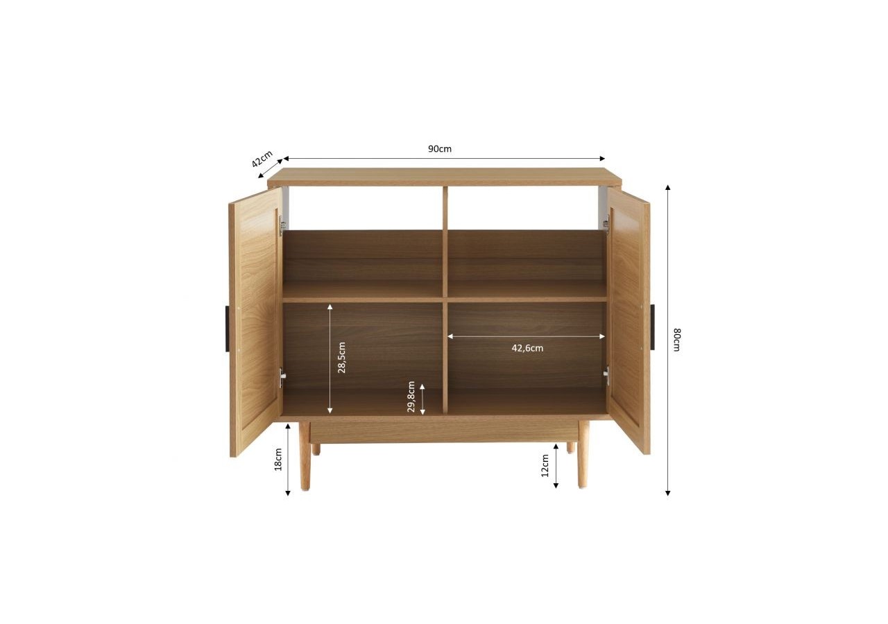 Meuble sous lavabo AMANA effet chêne et cannage rotin 90cm