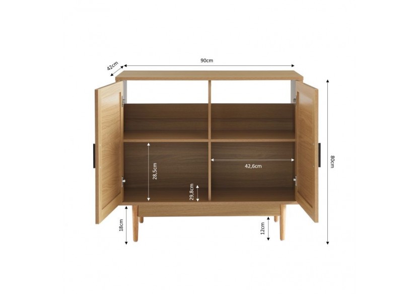 Meuble sous lavabo AMANA effet chêne et cannage rotin 90cm