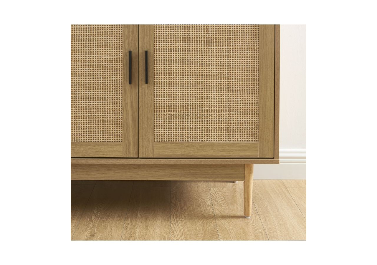 Meuble sous lavabo AMANA effet chêne et cannage rotin 90cm