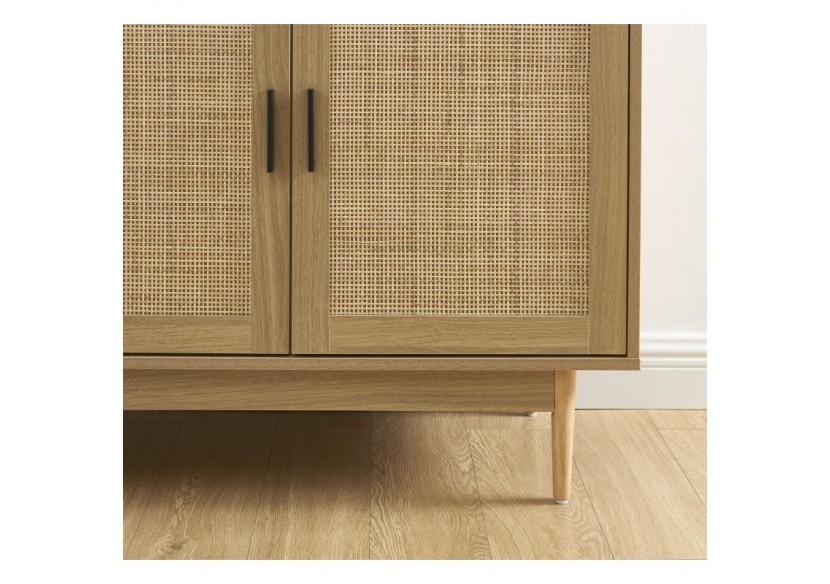 Meuble sous lavabo AMANA effet chêne et cannage rotin 90cm