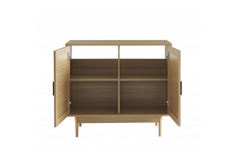 Meuble sous lavabo AMANA effet chêne et cannage rotin 90cm