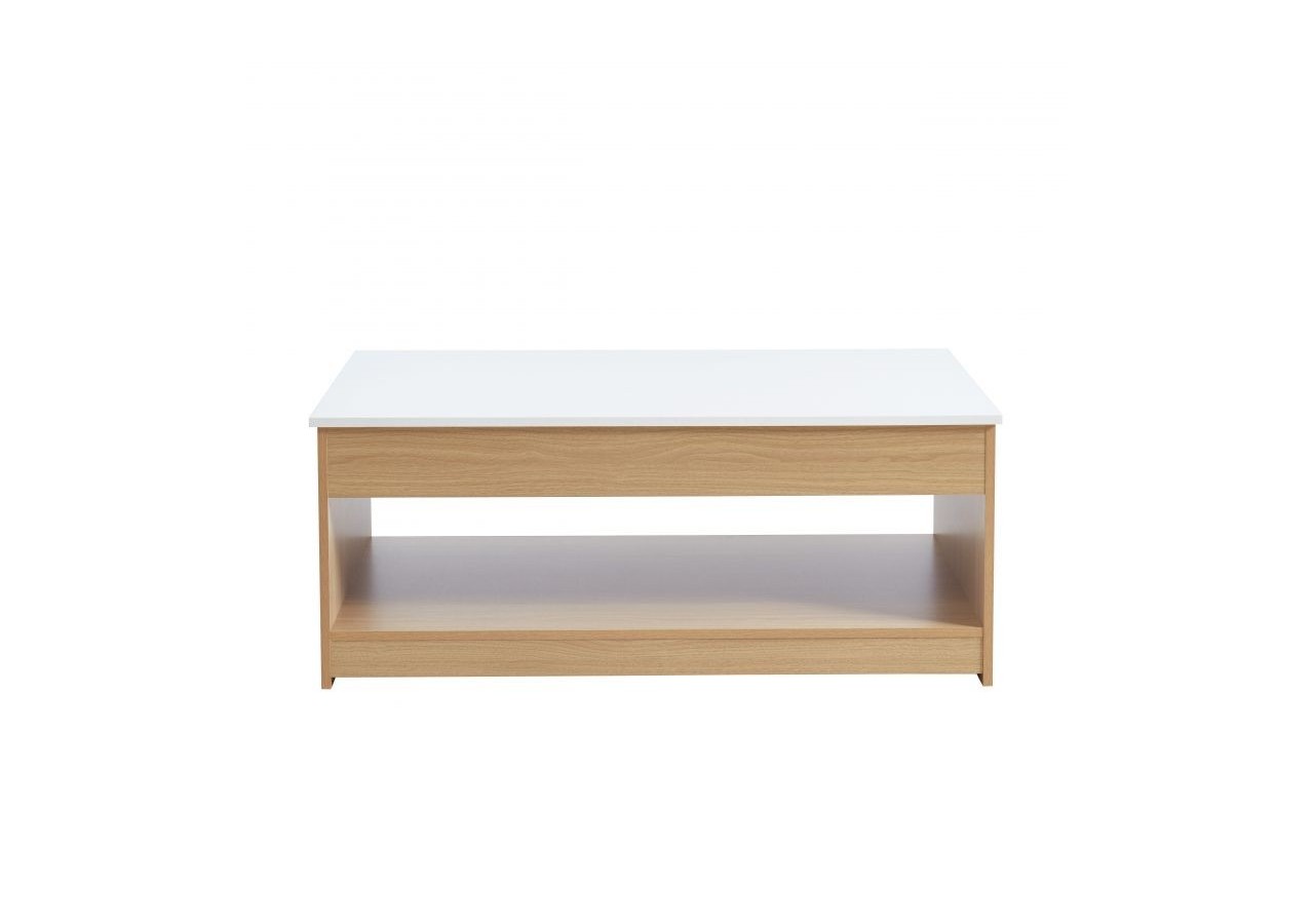 Table basse AMOS blanc et effet chêne plateau relevable