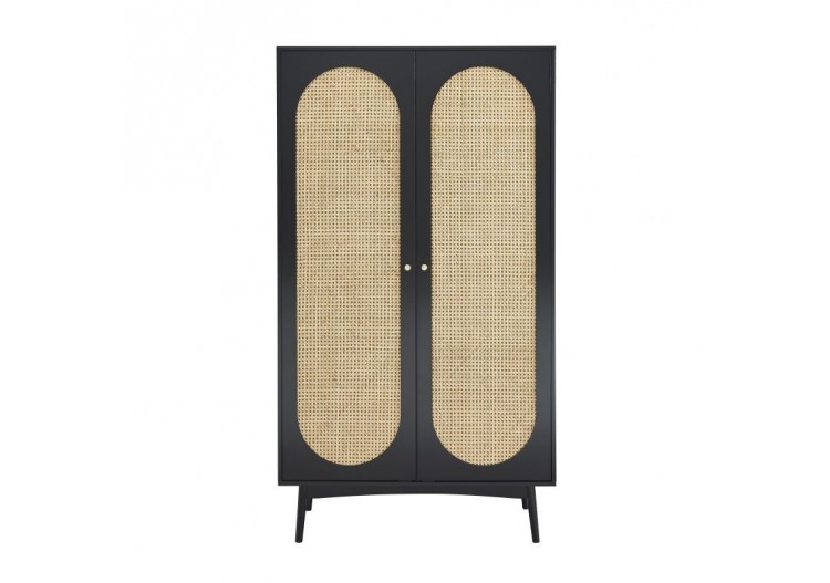 Armoire ANATOLE noir et cannage rotin
