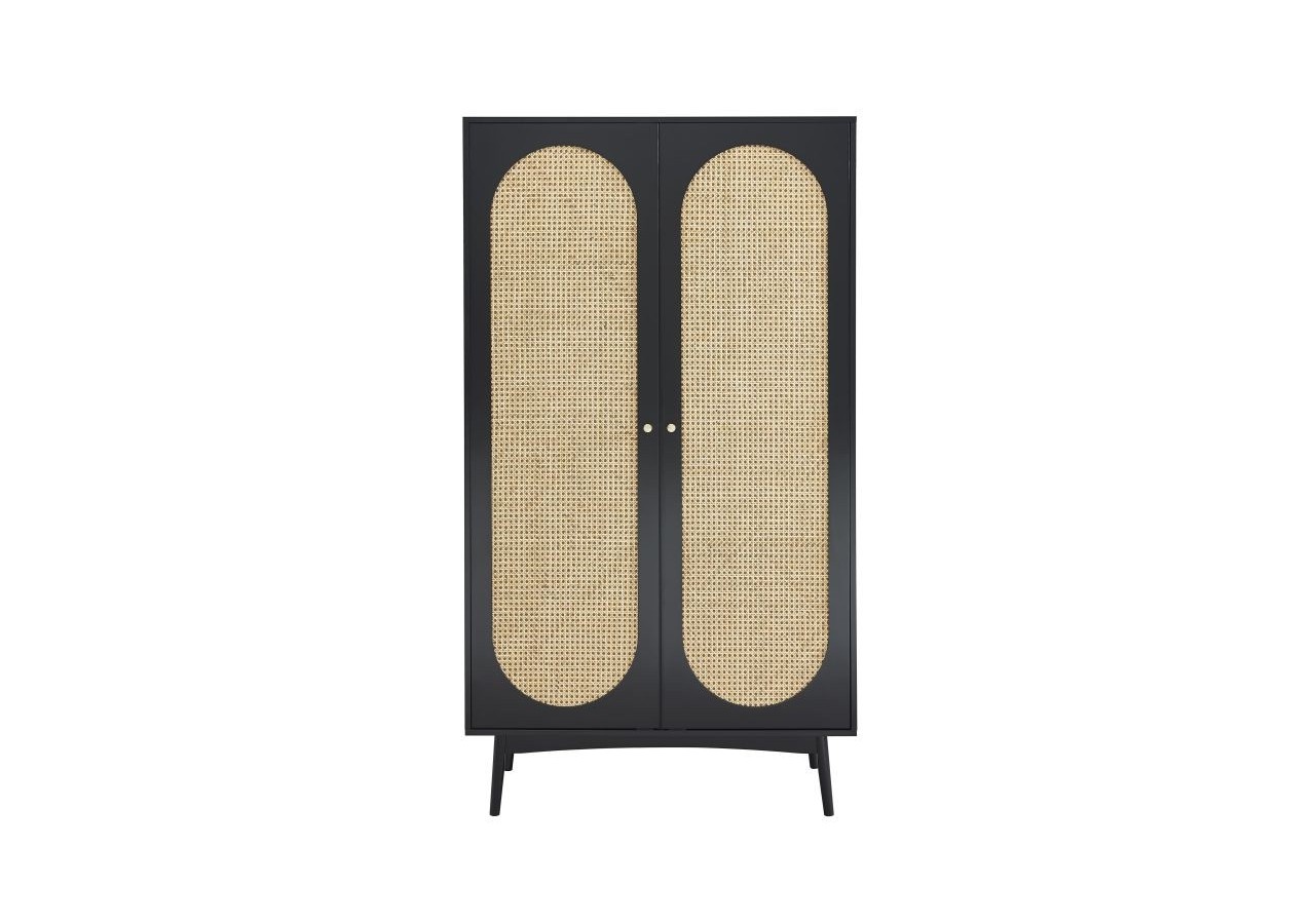 Armoire ANATOLE noir et cannage rotin