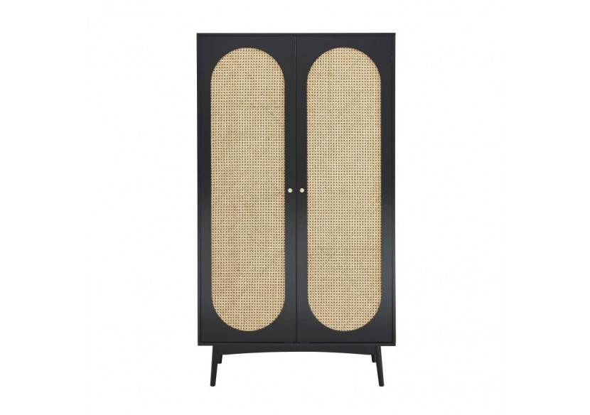 Armoire ANATOLE noir et cannage rotin