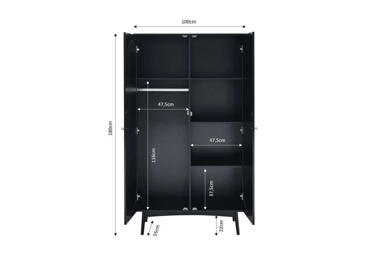 Armoire ANATOLE noir et cannage rotin