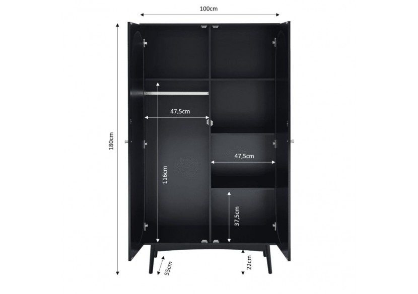 Armoire ANATOLE noir et cannage rotin