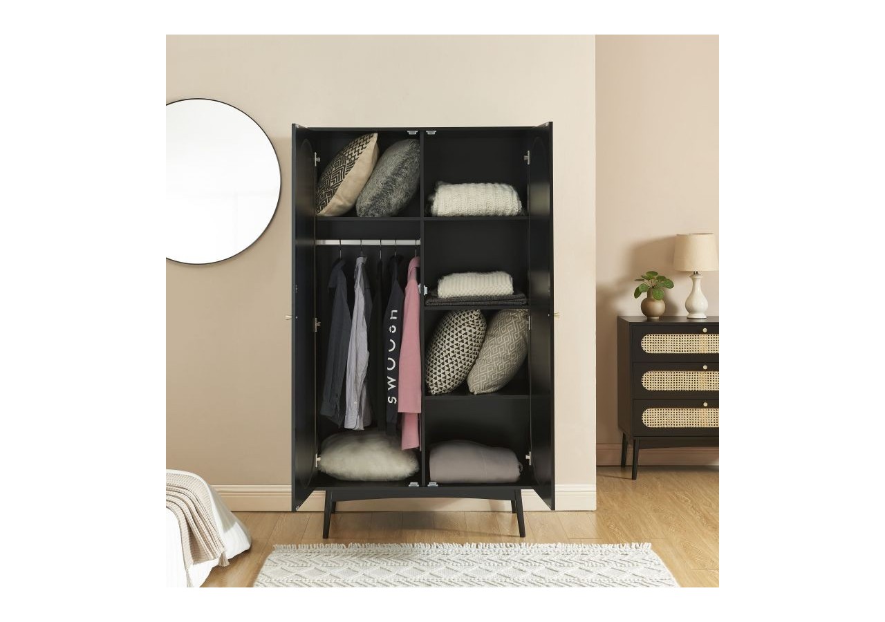 Armoire ANATOLE noir et cannage rotin