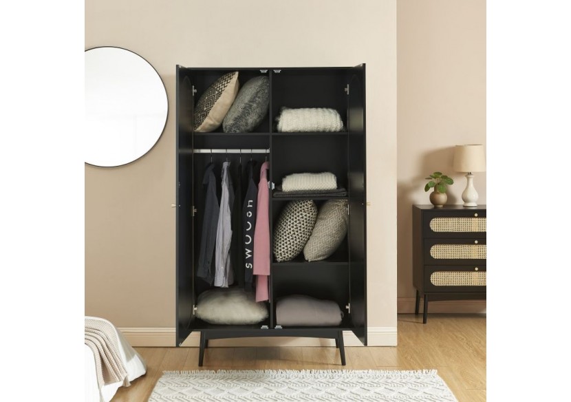 Armoire ANATOLE noir et cannage rotin