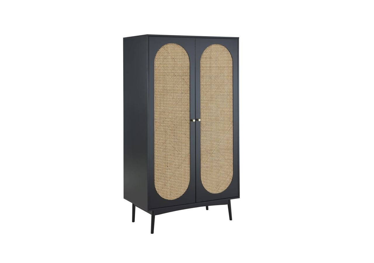 Armoire ANATOLE noir et cannage rotin