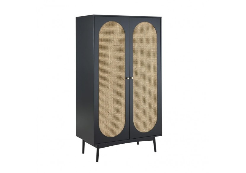 Armoire ANATOLE noir et cannage rotin