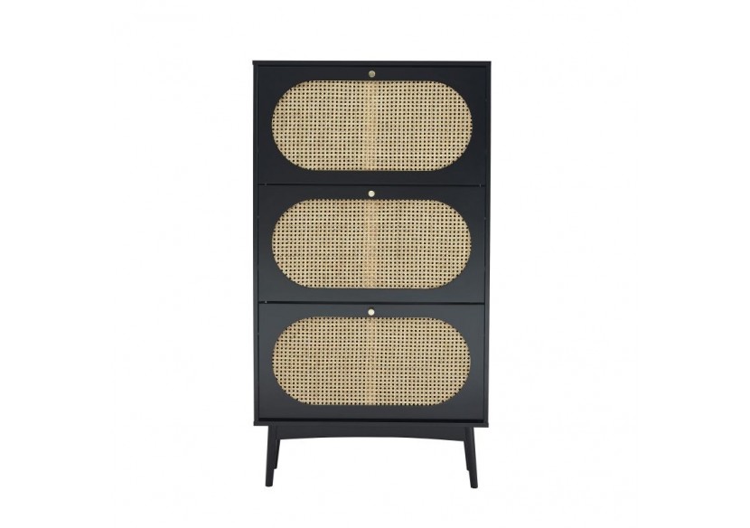 Meuble à chaussures ANATOLE noir et cannage rotin