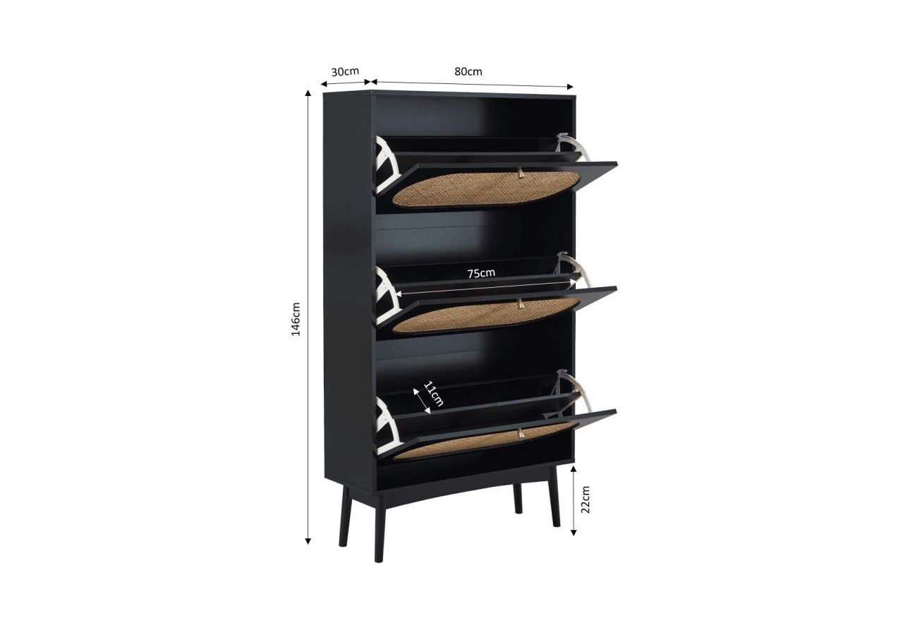 Meuble à chaussures ANATOLE noir et cannage rotin