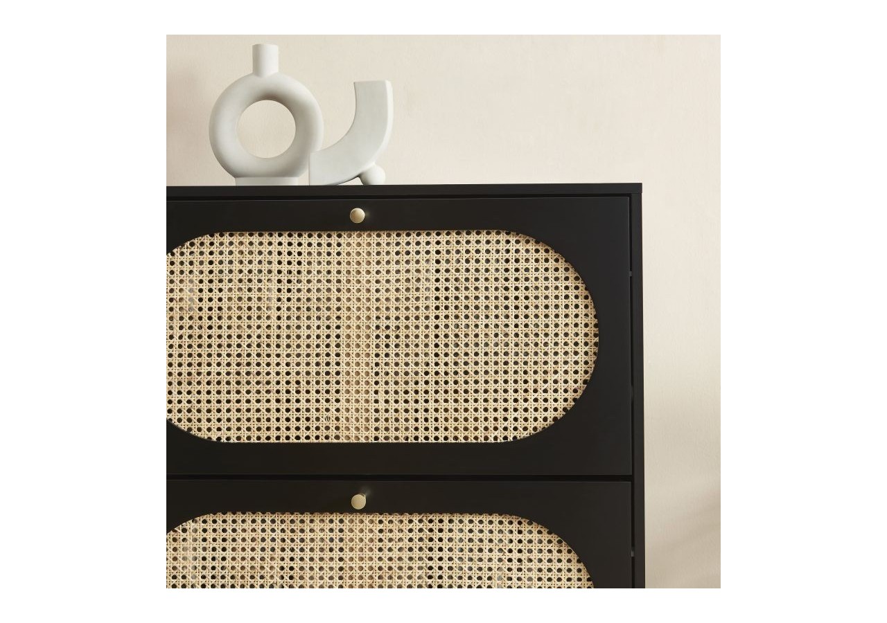 Meuble à chaussures ANATOLE noir et cannage rotin