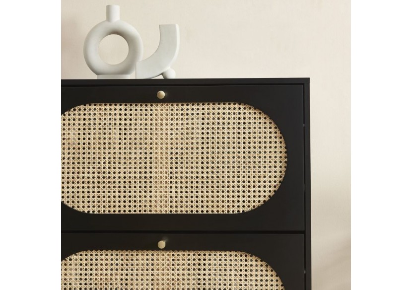 Meuble à chaussures ANATOLE noir et cannage rotin