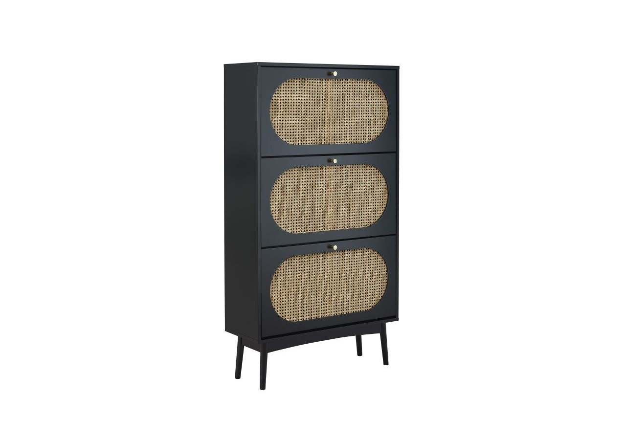 Meuble à chaussures ANATOLE noir et cannage rotin