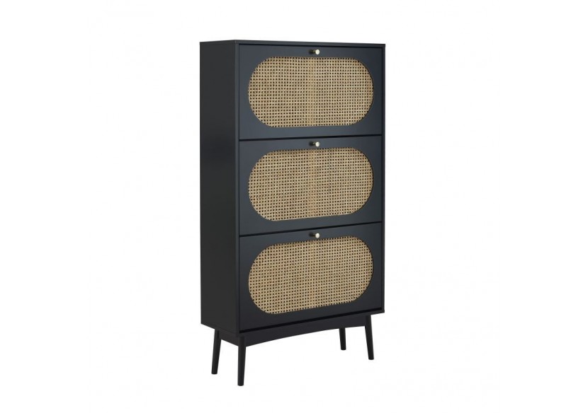 Meuble à chaussures ANATOLE noir et cannage rotin