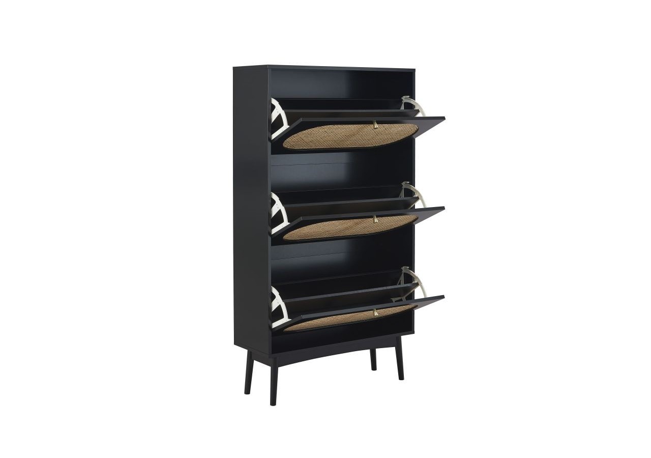Meuble à chaussures ANATOLE noir et cannage rotin