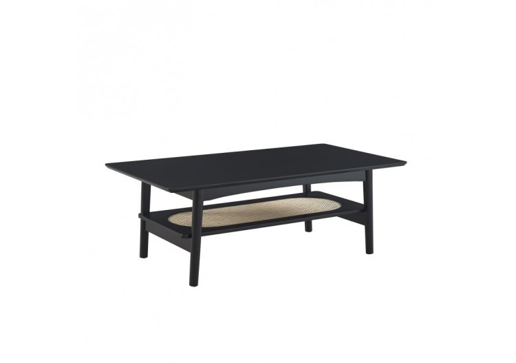 Table basse ANATOLE noir et cannage rotin