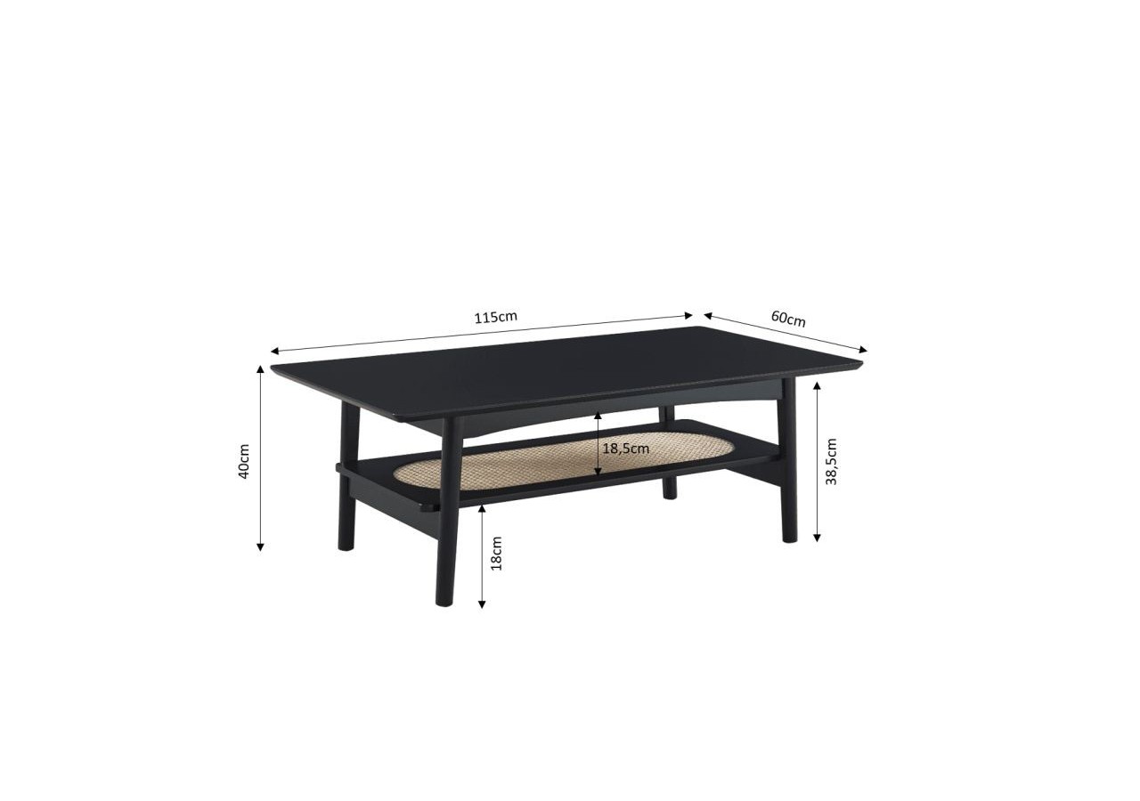 Table basse ANATOLE noir et cannage rotin
