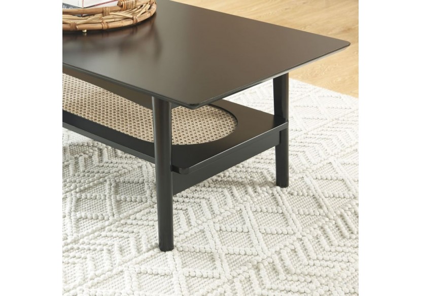 Table basse ANATOLE noir et cannage rotin