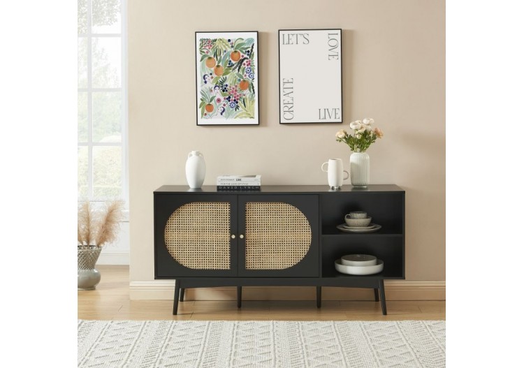 Buffet ANATOLE noir et cannage rotin 2
