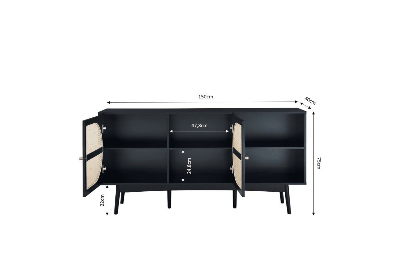 Buffet ANATOLE noir et cannage rotin