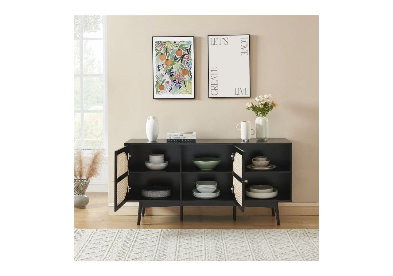 Buffet ANATOLE noir et cannage rotin