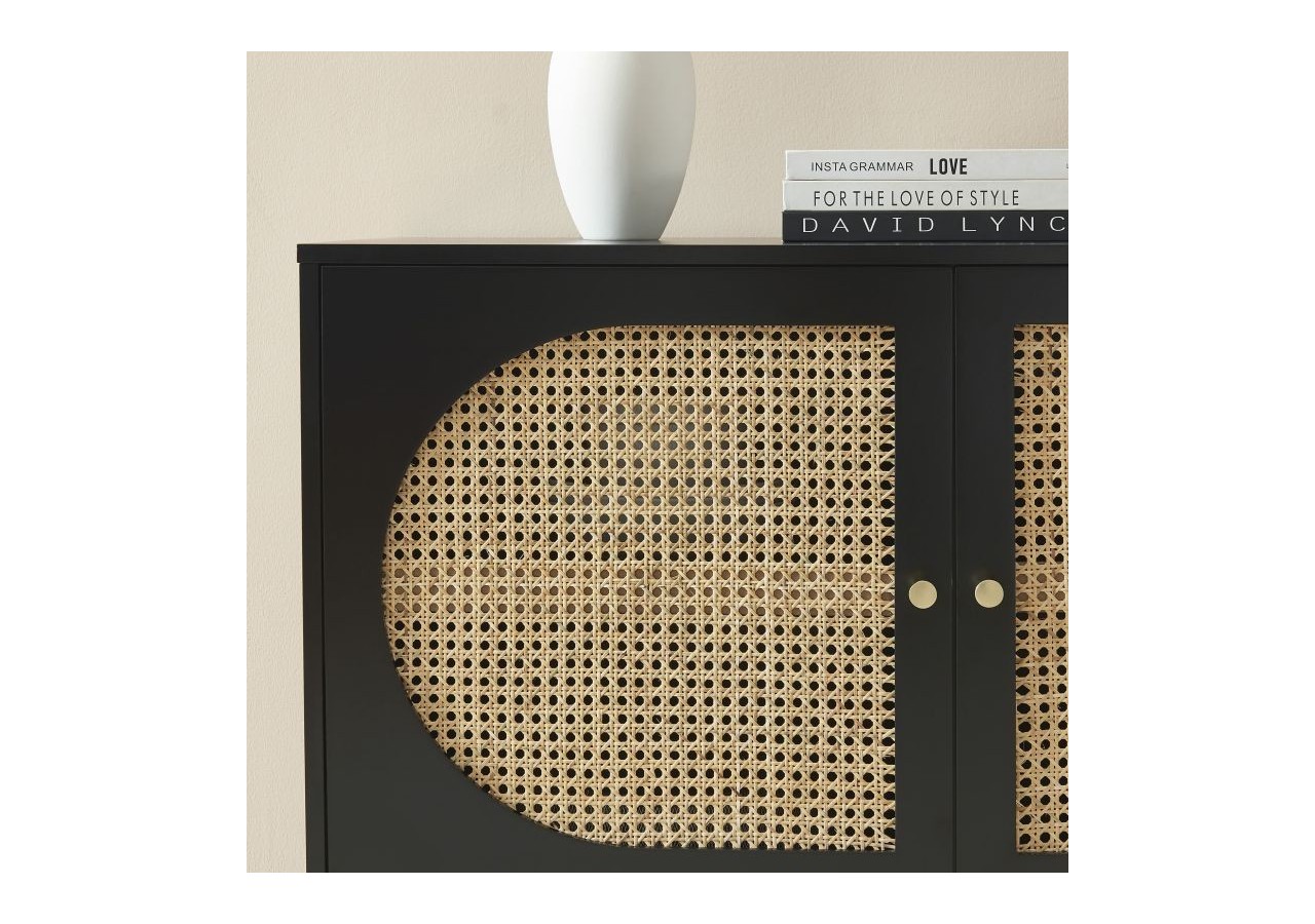 Buffet ANATOLE noir et cannage rotin