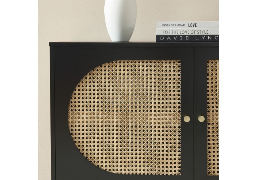 Buffet ANATOLE noir et cannage rotin