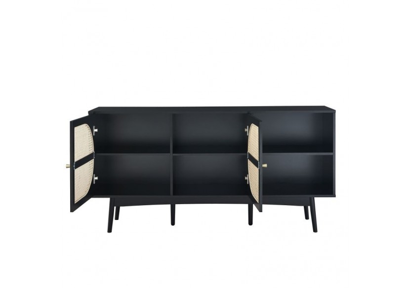 Buffet ANATOLE noir et cannage rotin