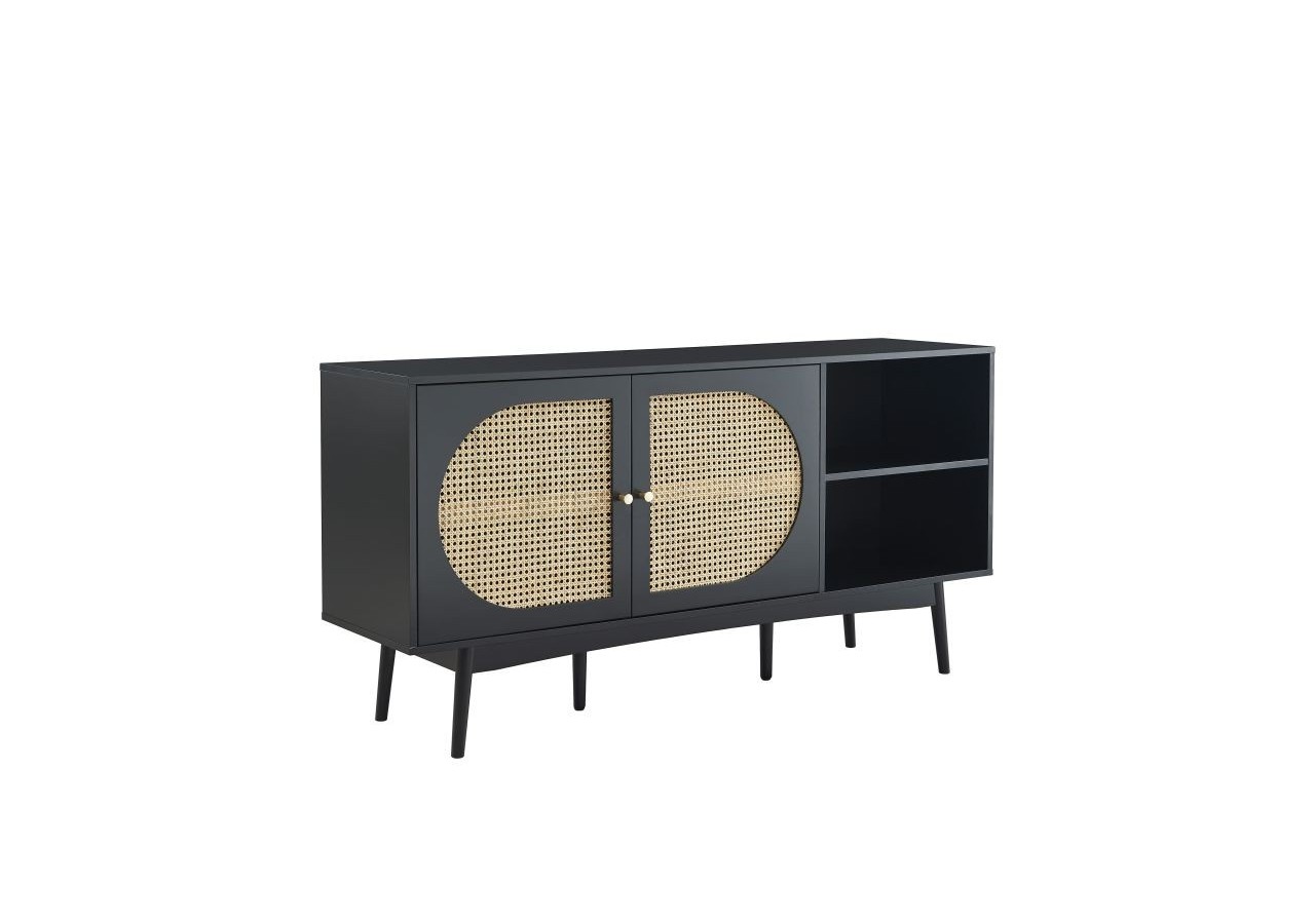 Buffet ANATOLE noir et cannage rotin
