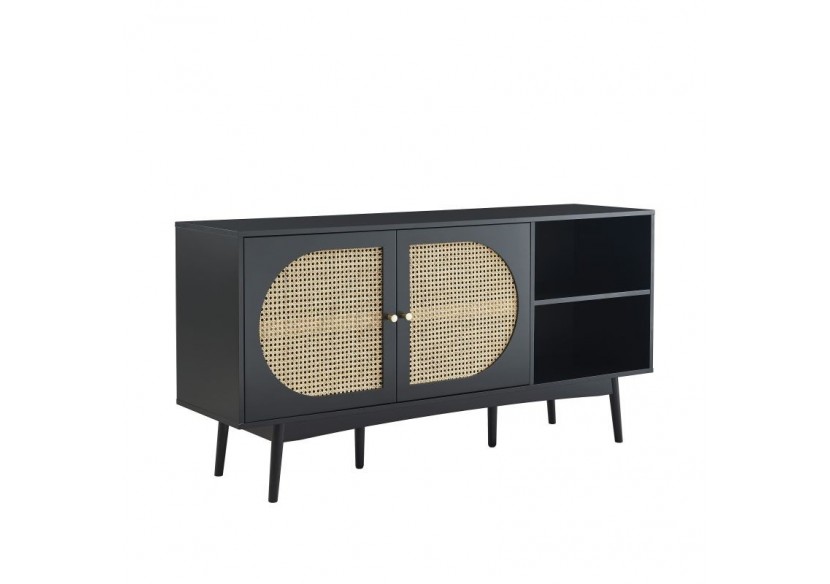 Buffet ANATOLE noir et cannage rotin