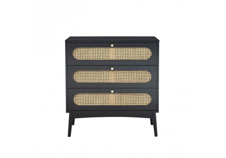 Commode ANATOLE noir et cannage rotin