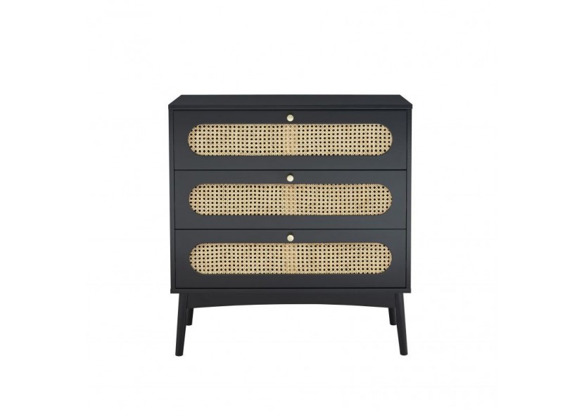 Commode ANATOLE noir et cannage rotin