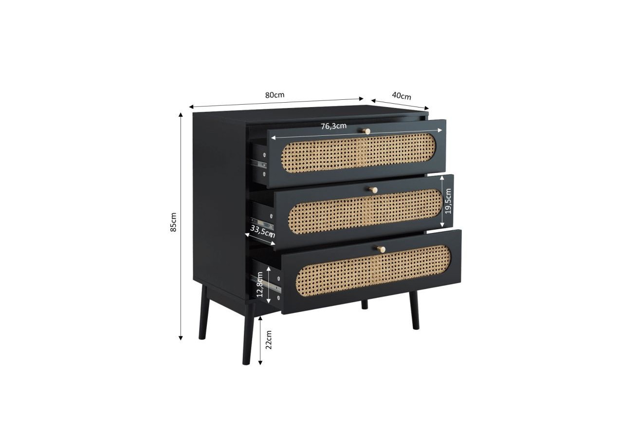 Commode ANATOLE noir et cannage rotin