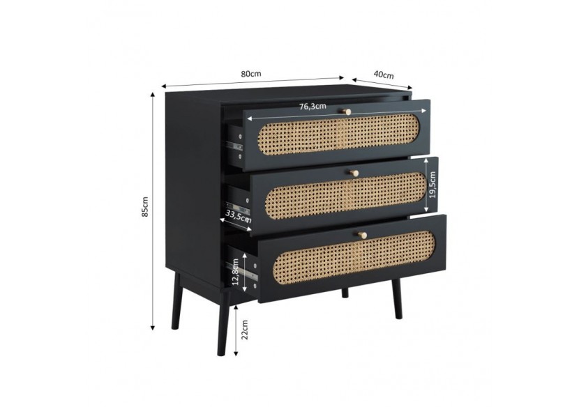 Commode ANATOLE noir et cannage rotin