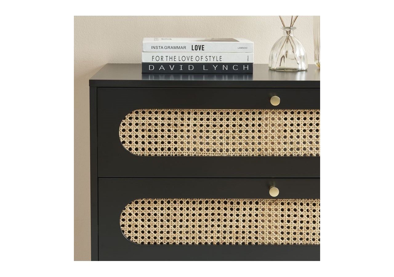Commode ANATOLE noir et cannage rotin