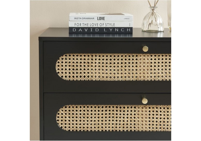 Commode ANATOLE noir et cannage rotin