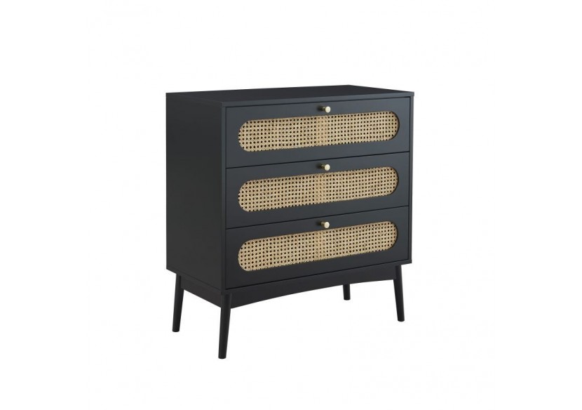 Commode ANATOLE noir et cannage rotin