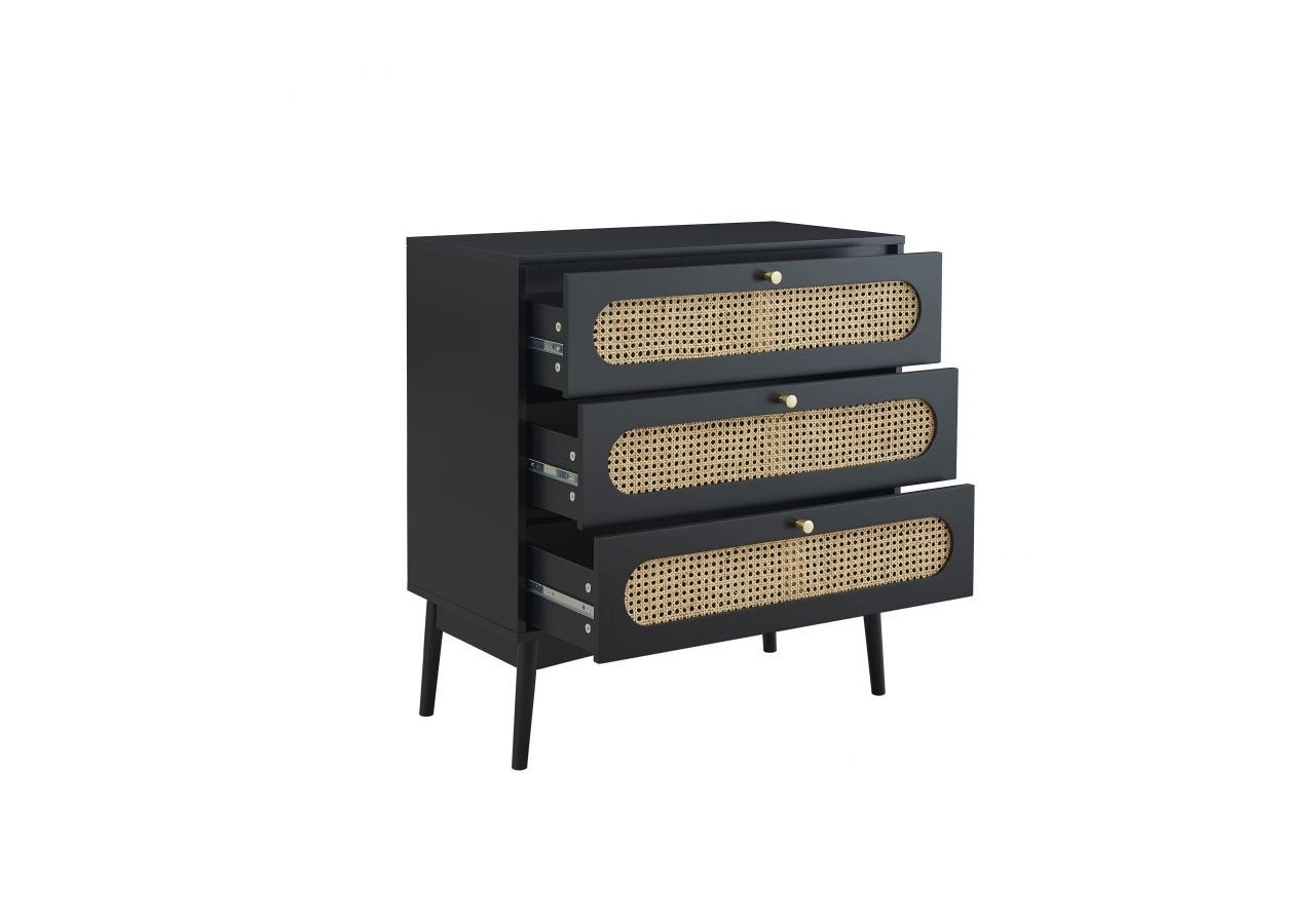 Commode ANATOLE noir et cannage rotin