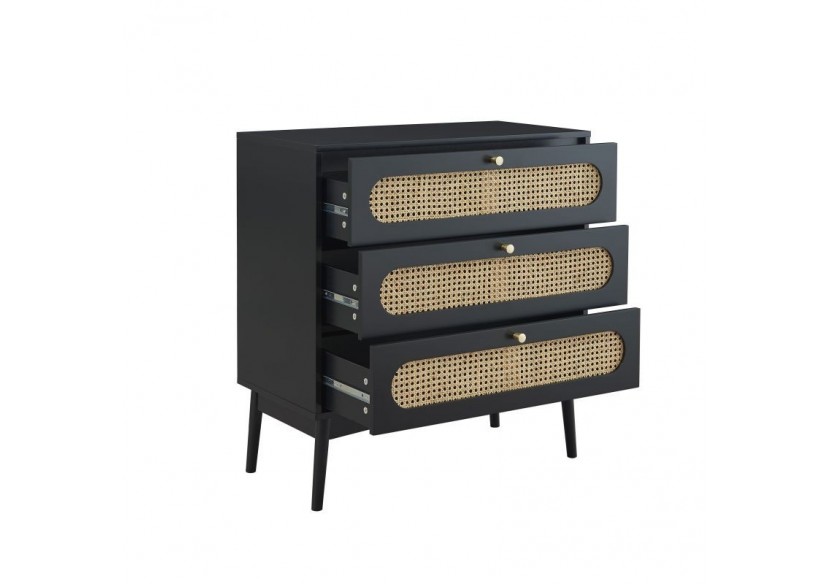 Commode ANATOLE noir et cannage rotin